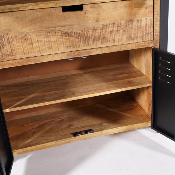 Armoire en bois massif de manguier et porte en métal 100 cm - Kansas