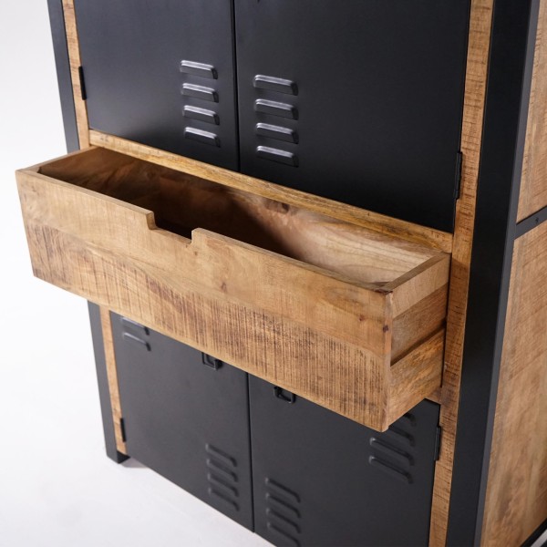 Armoire en bois massif de manguier et porte en métal 100 cm - Kansas