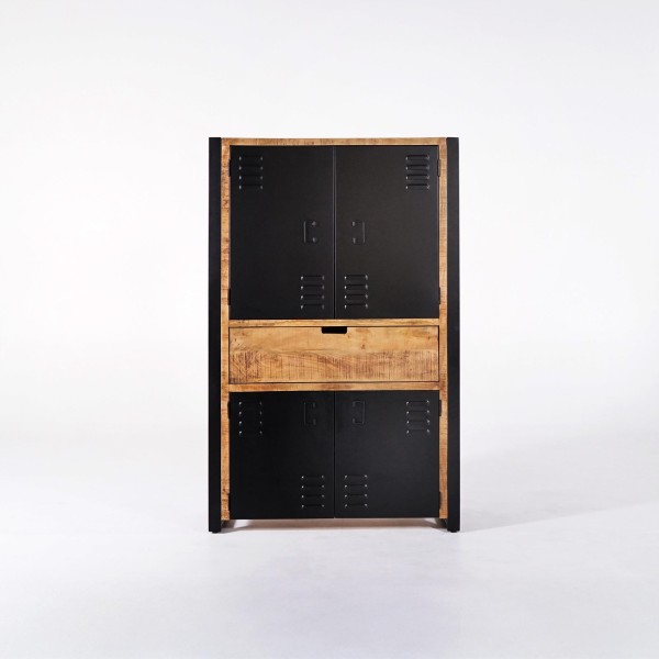Armoire en bois massif de manguier et porte en métal 100 cm - Kansas
