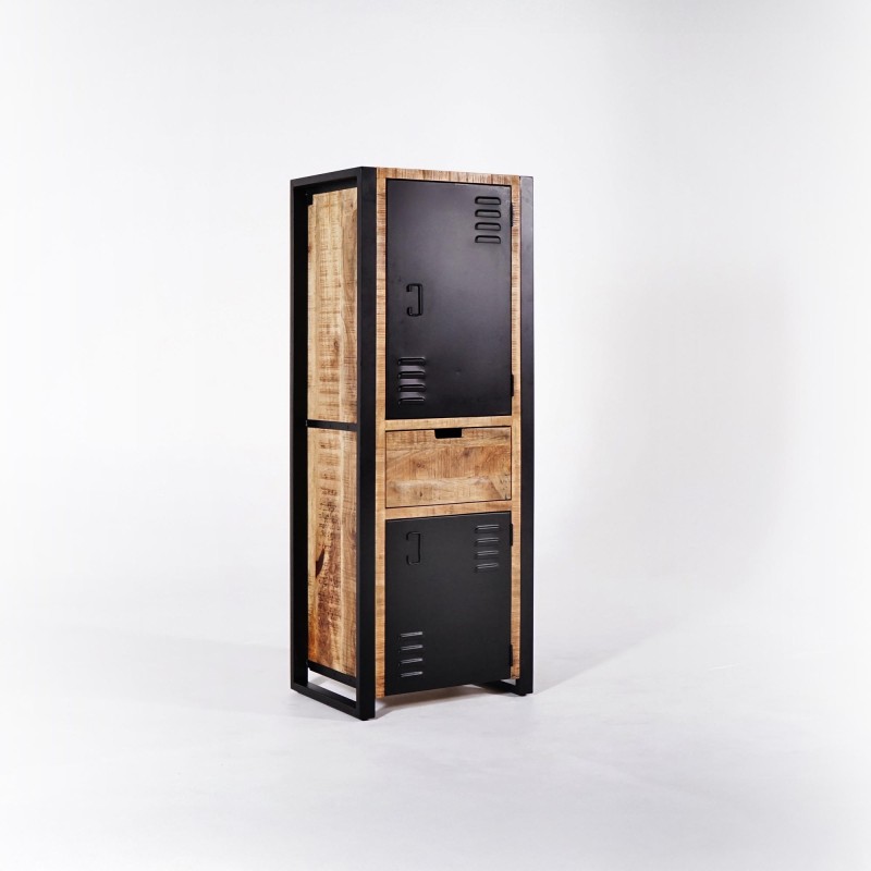 Armoire en bois massif de manguier et porte en métal 60 cm - Kansas