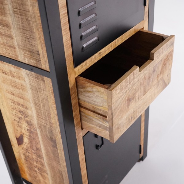 Armoire en bois massif de manguier et porte en métal 60 cm - Kansas