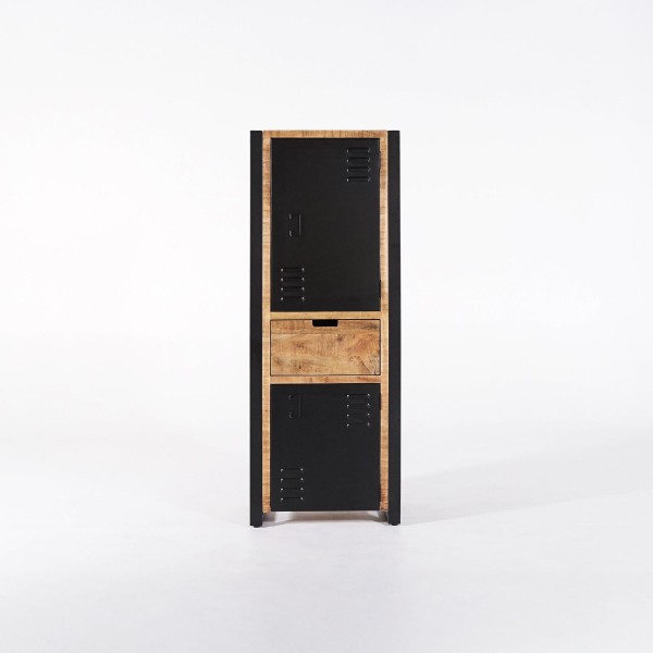 Armoire en bois massif de manguier et porte en métal 60 cm - Kansas