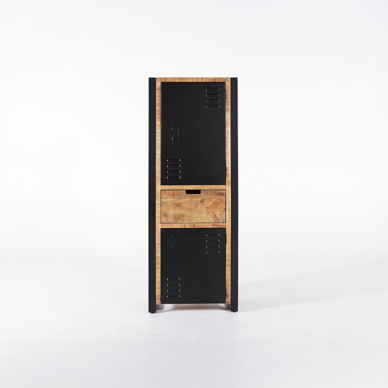 Armoire en bois massif de manguier et porte en métal 60 cm - Kansas