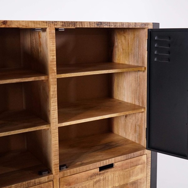 Armoire en bois massif de manguier et porte en métal 130 cm - Kansas