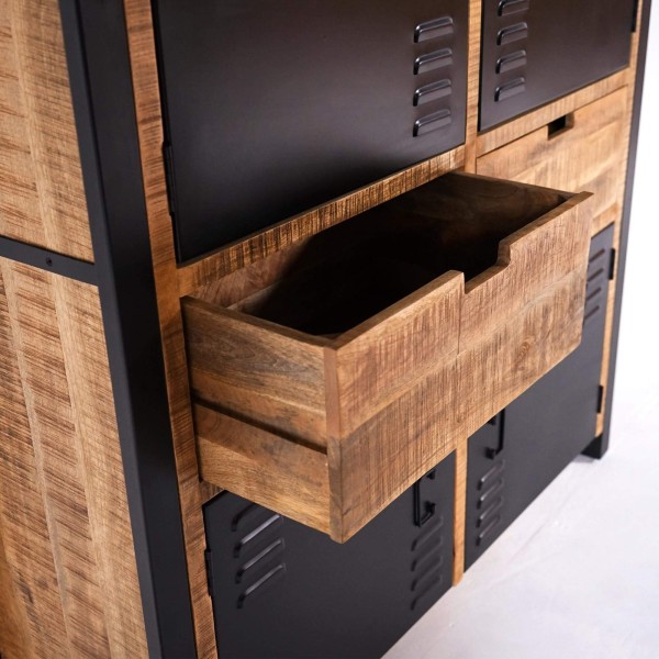 Armoire en bois massif de manguier et porte en métal 130 cm - Kansas