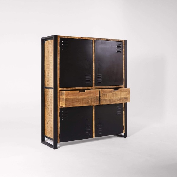 Armoire en bois massif de manguier et porte en métal 130 cm - Kansas