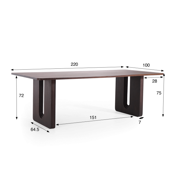 Table à manger en bois massif de manguier, finition marron intense - Noba