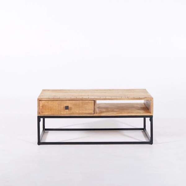Table basse en bois massif de manguier et structure en métal