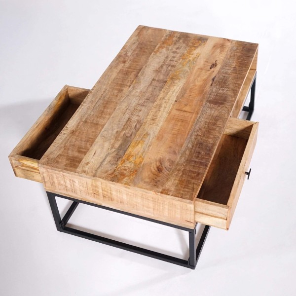 Table basse en bois massif de manguier et structure en métal