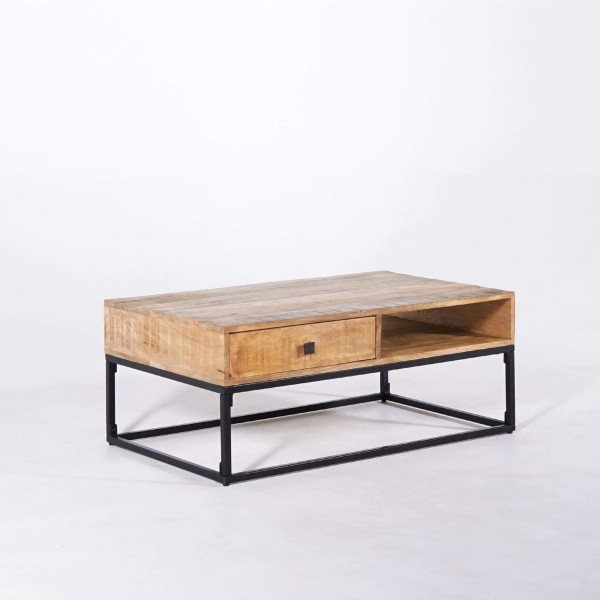 Table basse en bois massif de manguier et structure en métal