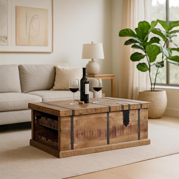 Table de salon coffre de rangement en bois massif