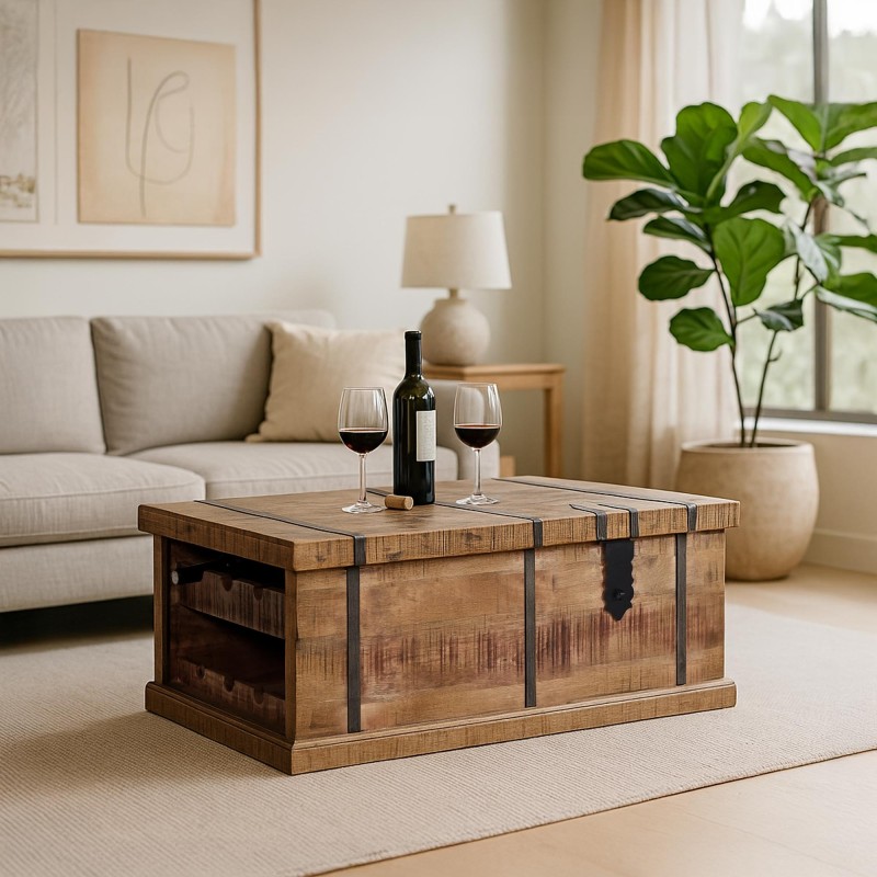 Table de salon coffre de rangement en bois massif