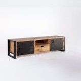 Meuble TV en bois massif manguier et porte en métal 180 cm - Kansas