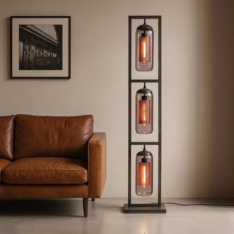 Lampadaire de salon avec abat-jours en verre fumé soufflé - Brila