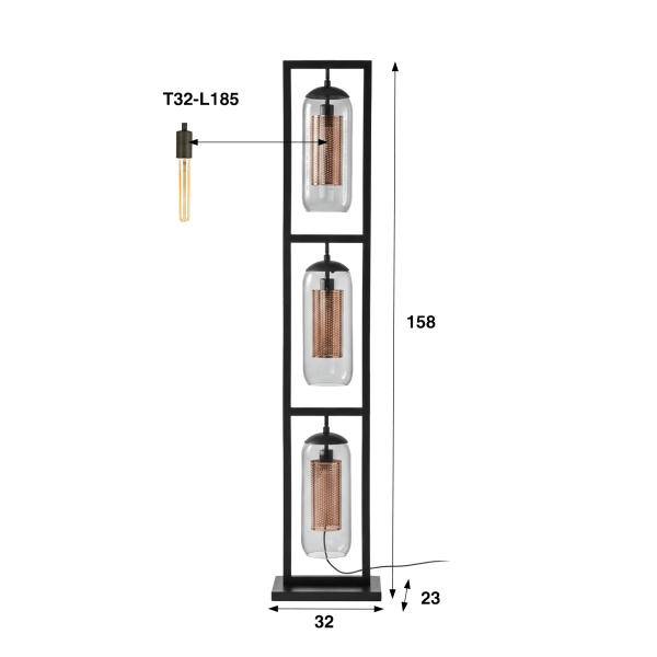 Lampadaire de salon avec abat-jours en verre fumé soufflé - Brila