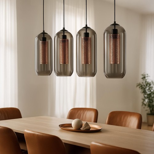 Lampe suspendue avec abat-jours en verre fumé soufflé - Brila