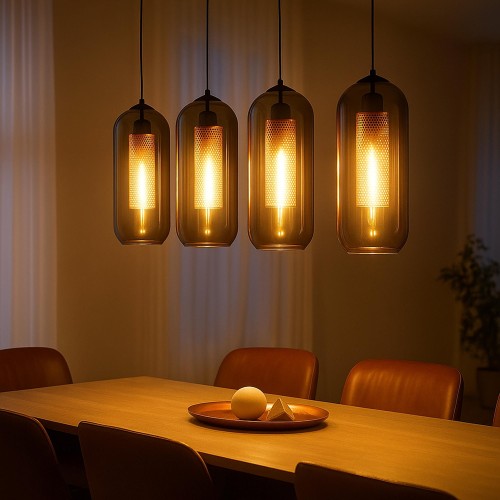 Lampe suspendue avec abat-jours en verre fumé soufflé - Brila