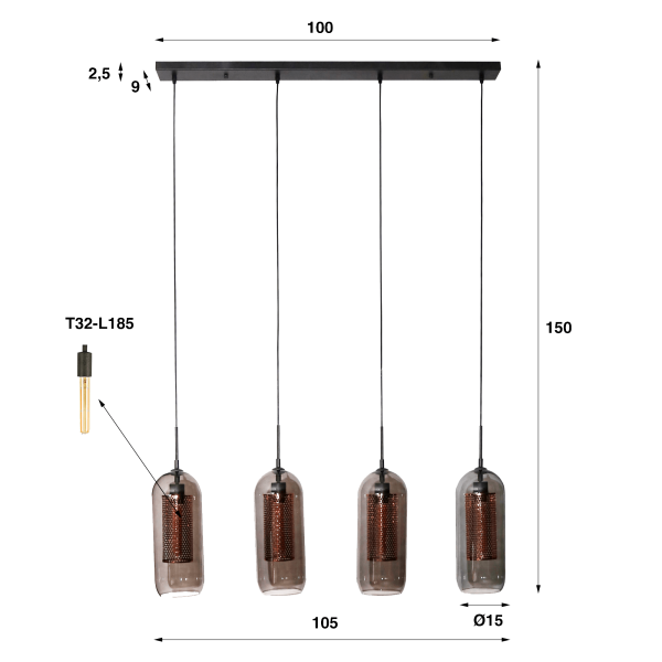 Lampe suspendue avec abat-jours en verre fumé soufflé - Brila