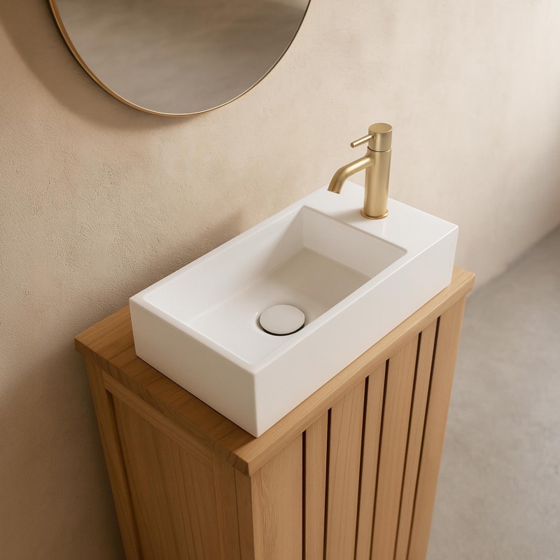 Petite vasque en céramique rectangulaire, blanc brillant - Mila