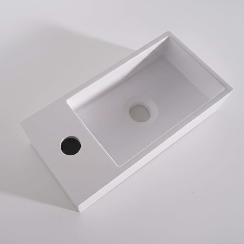 Petite vasque en céramique rectangulaire, blanc brillant - Mila