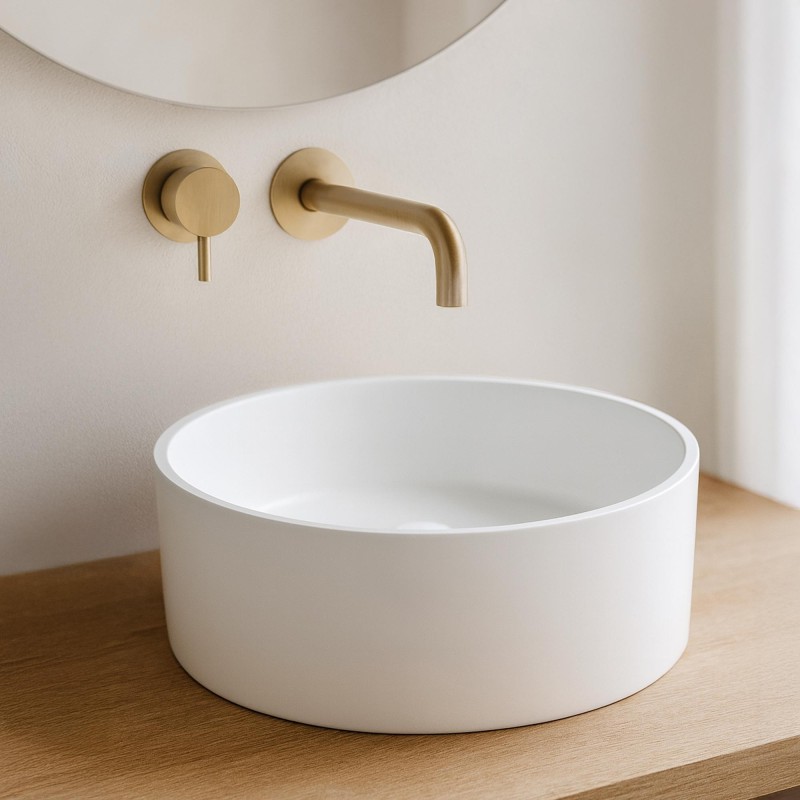 Vasque ronde en céramique, blanc mat - Rundo