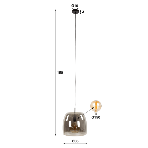 Luminaire en suspension avec abat-jour en verre fumé - Opala