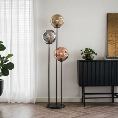 Lampadaire de salon style industriel en métal avec abat-jours en verre - Caleo