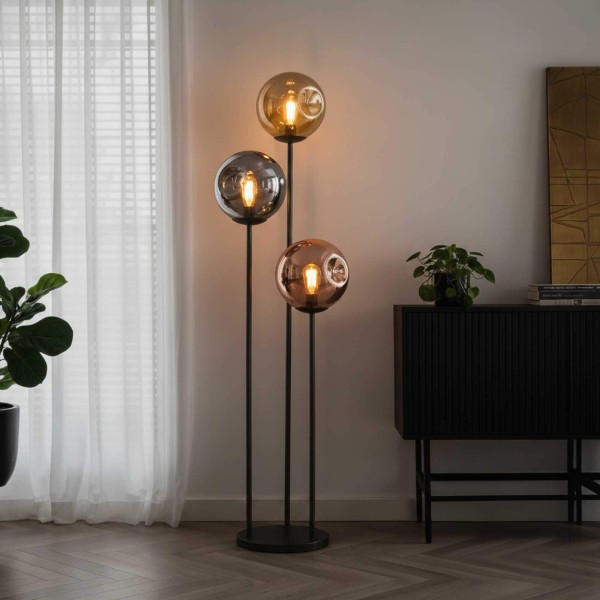 Lampadaire de salon style industriel en métal avec abat-jours en verre - Caleo