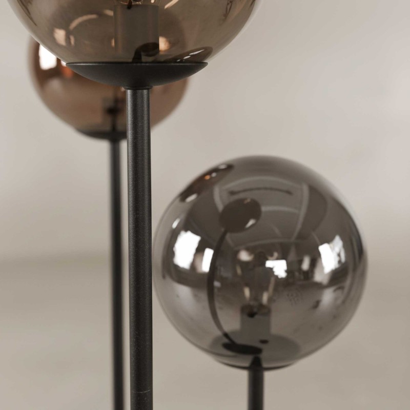 Lampadaire de salon style industriel en métal avec abat-jours en verre - Caleo