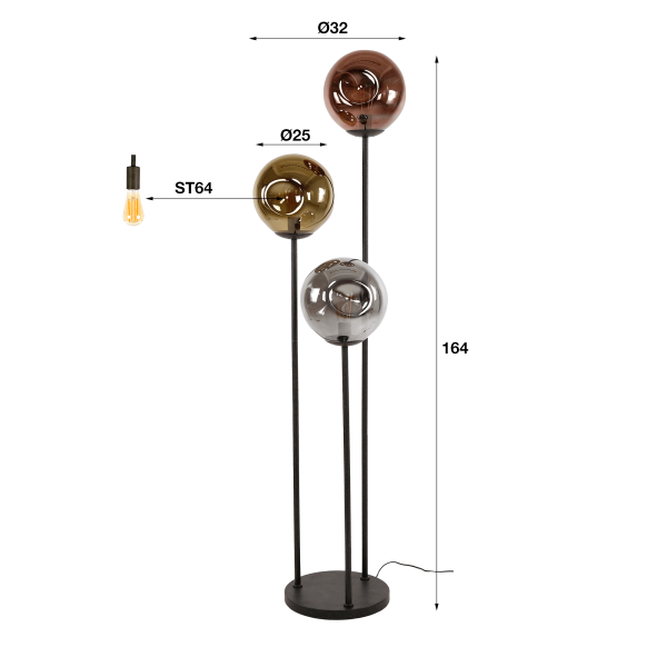 Lampadaire de salon style industriel en métal avec abat-jours en verre - Caleo