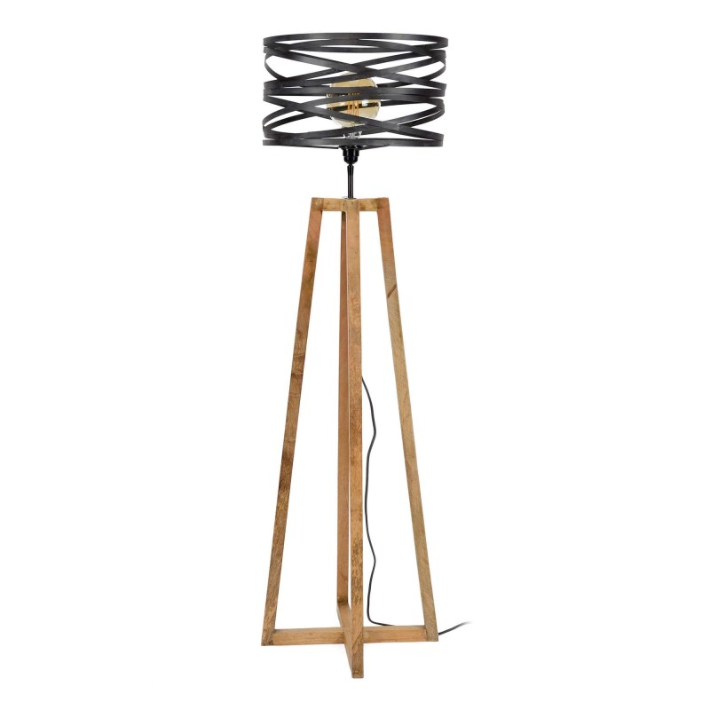 Lampadaire de salon style industriel en bois avec abat jour en métal torsadé - Twist