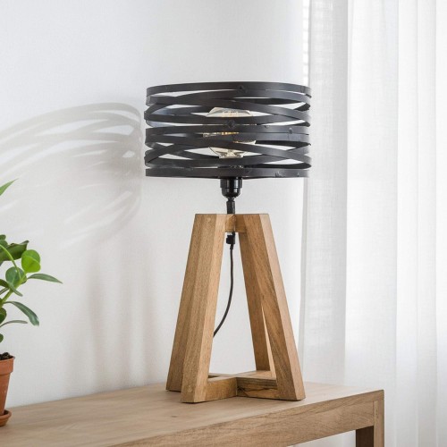 Lampe de bureau style industriel en bois avec abat jour en métal torsadé - Twist