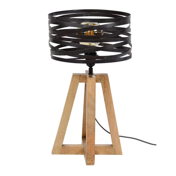 Lampe de bureau style industriel en bois avec abat jour en métal torsadé - Twist