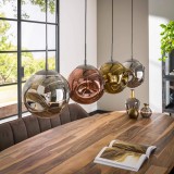 Suspension style industriel en métal avec abat-jours en verre - Caleo