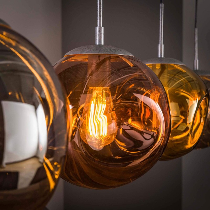 Suspension style industriel en métal avec abat-jours en verre - Caleo