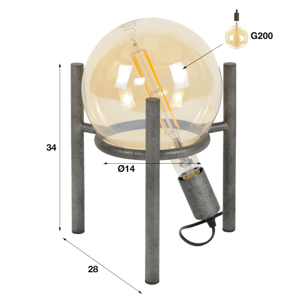 Lampe industrielle à poser en argent veilli - Saturn