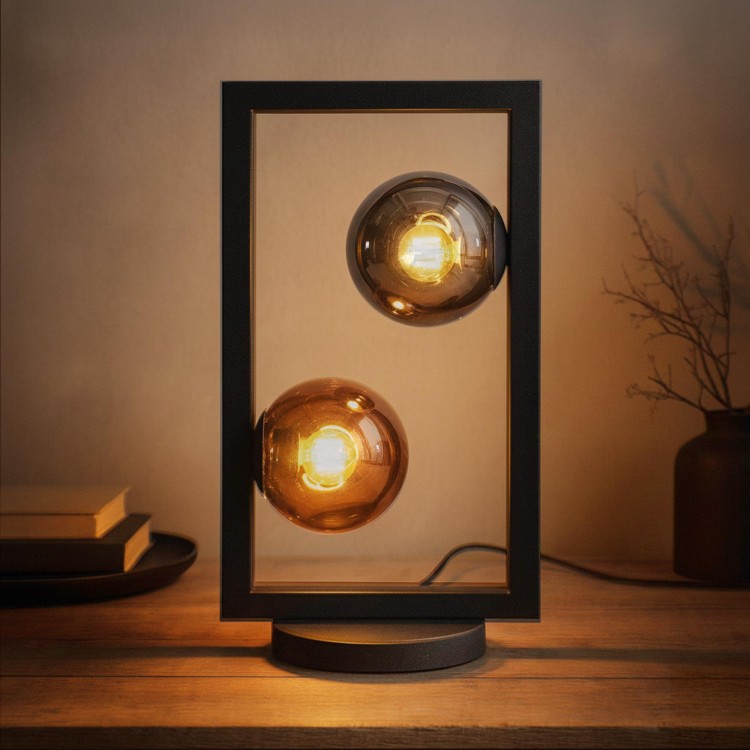 Lampe à poser style industriel en métal avec abat-jours en verre - Caleo