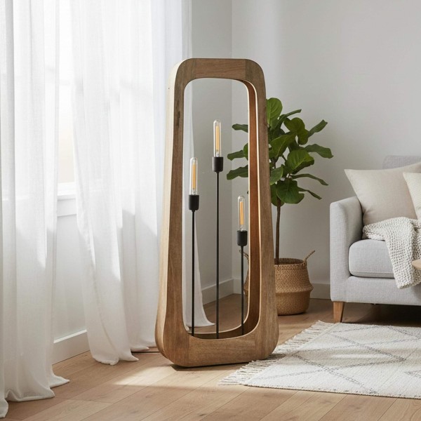 Lampadaire sur pied en bois de manguier massif - Noxios