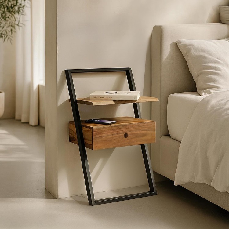 Table de chevet en bois massif d'acacia - Lean