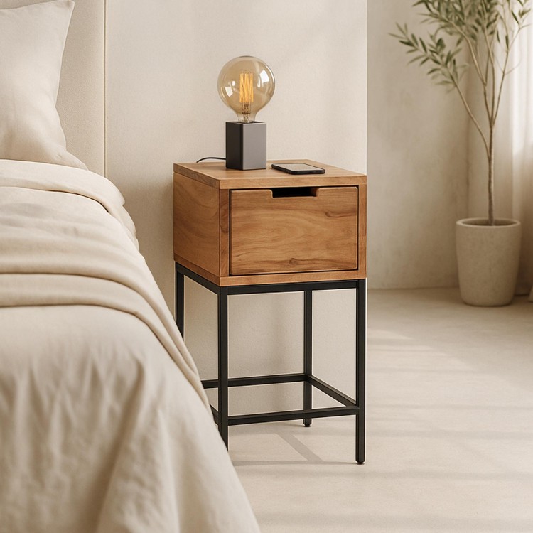 Table de chevet en bois et métal style industriel - Natura