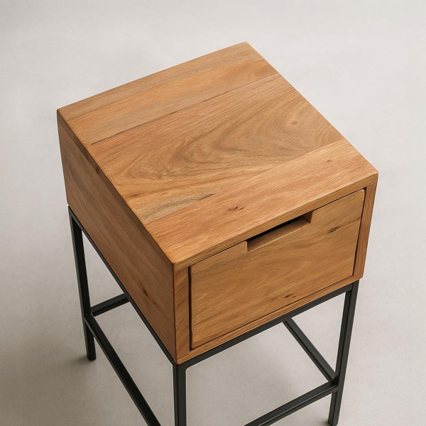 Table de chevet en bois et métal style industriel - Natura