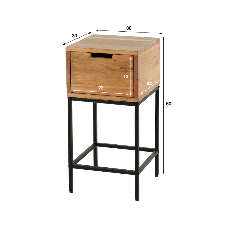 Table de chevet en bois et métal style industriel - Natura