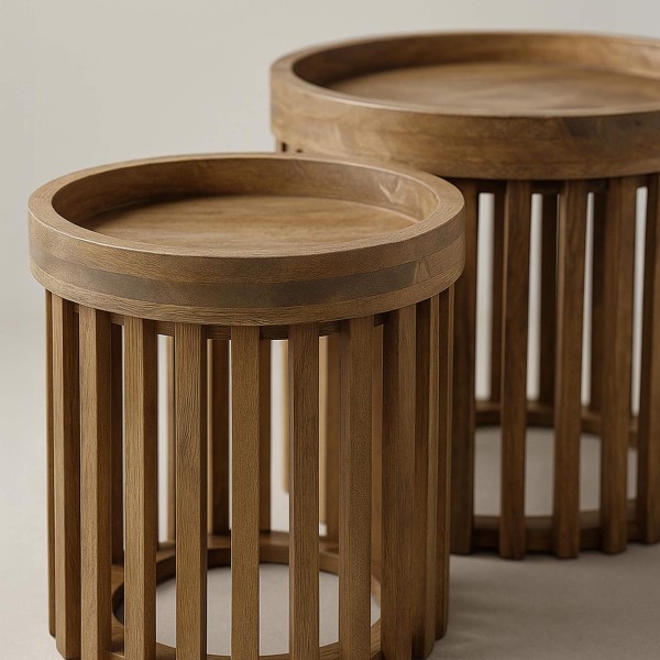 Table d'appoint en bois de manguier massif (lot de 2) - Tweak