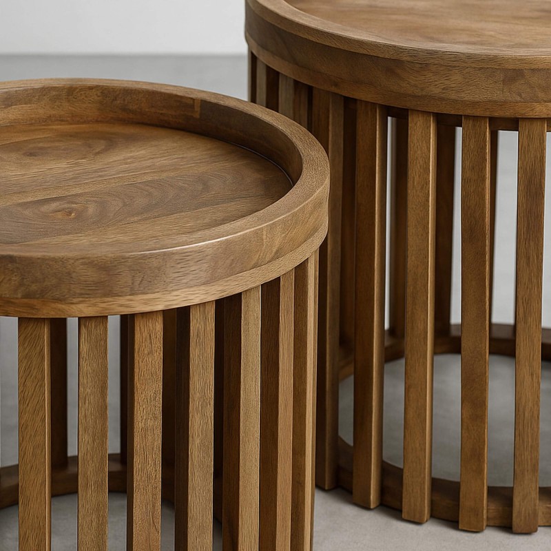 Table d'appoint en bois de manguier massif (lot de 2) - Tweak