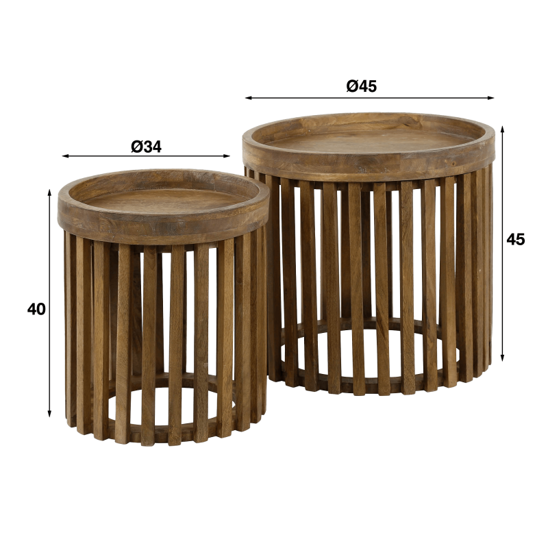 Table d'appoint en bois de manguier massif (lot de 2) - Tweak