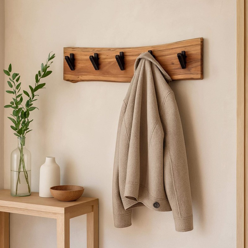 Patère murale en bois massif d'acacia massif 5 crochets - Trunk