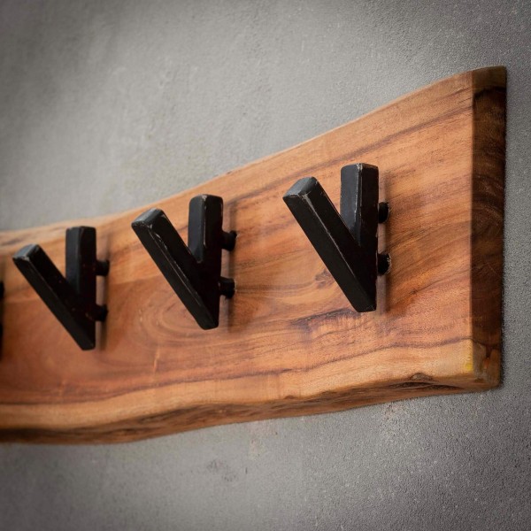 Patère murale en bois massif d'acacia massif 5 crochets - Trunk