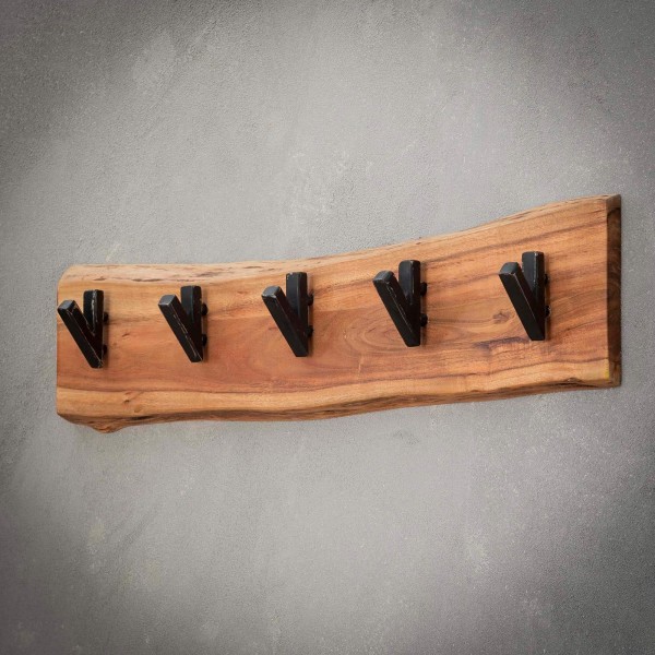 Patère murale en bois massif d'acacia massif 5 crochets - Trunk