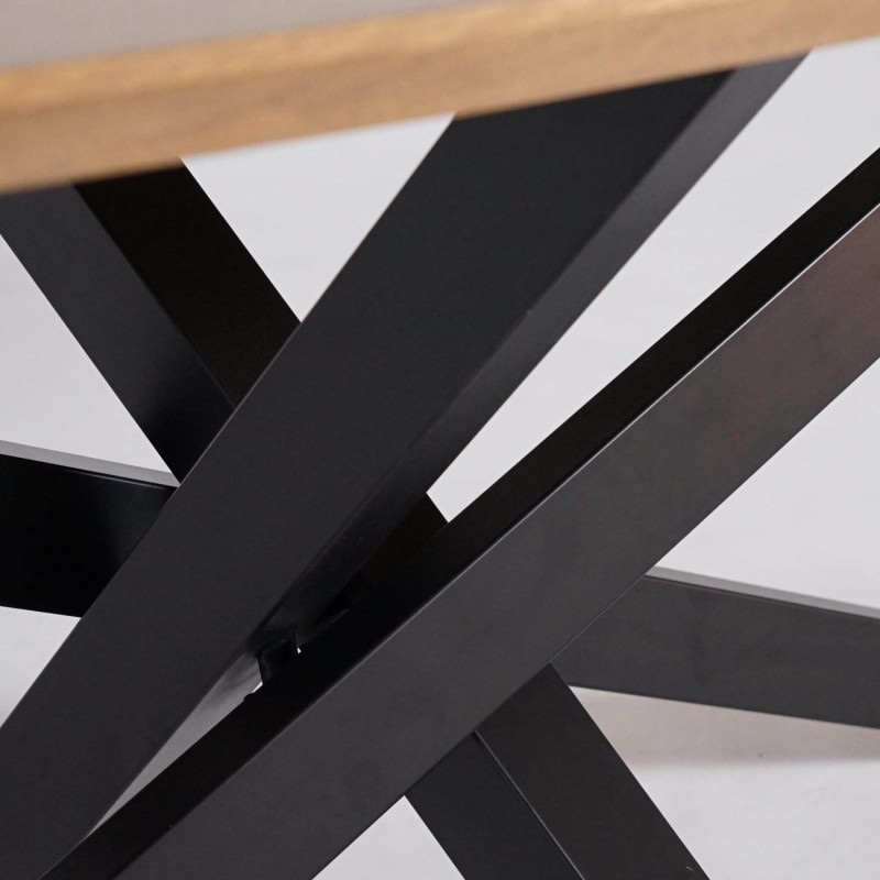 Table de salle à manger ovale en bois massif à pied mikado en métal 220 cm