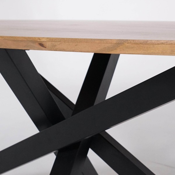 Table de salle à manger ovale en bois massif à pied mikado en métal 220 cm